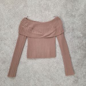 Express Tan Knit Off Shoulder Sweater Size Small